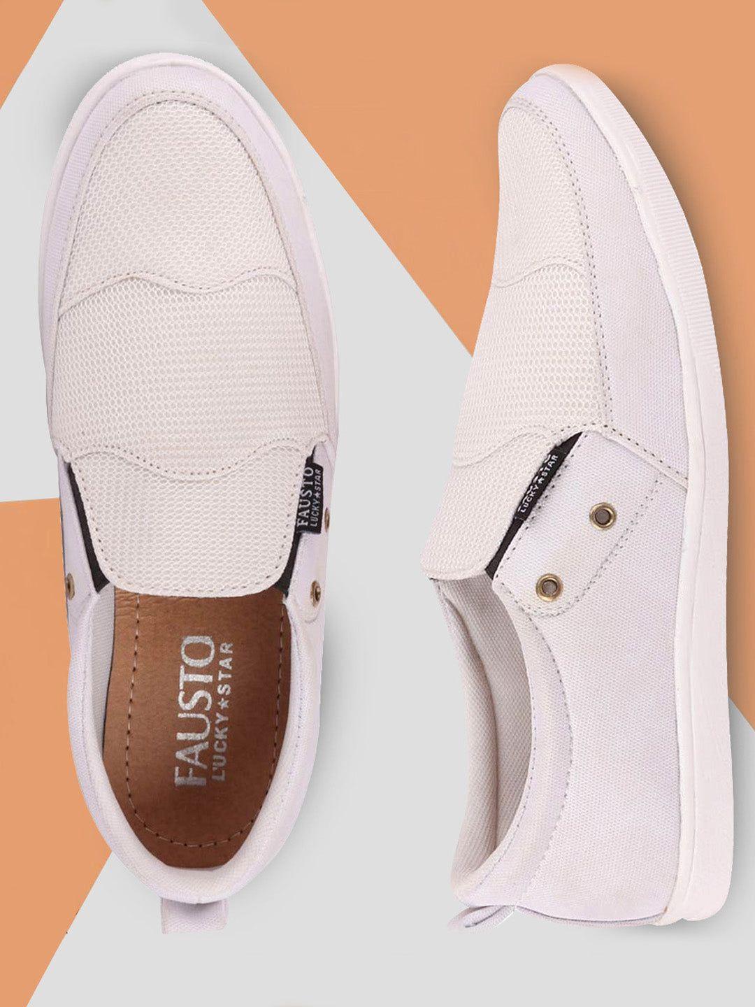 fausto men white canvas lightweight slip-on sneakers