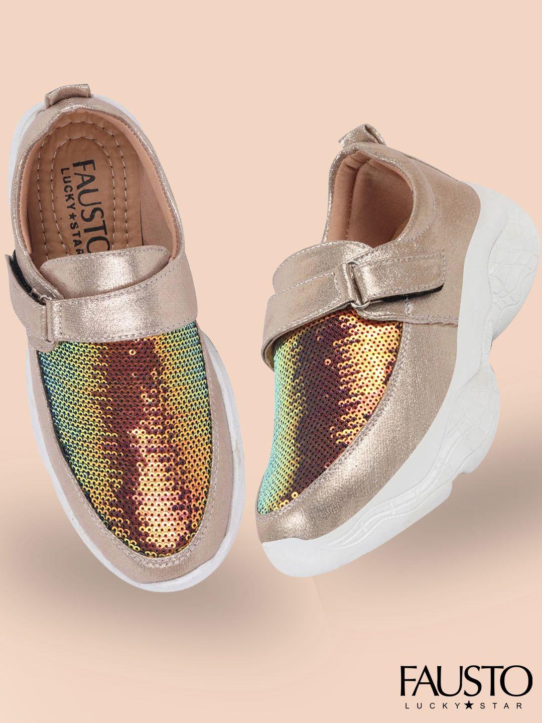 fausto woman gold-toned pu slip-on sneakers