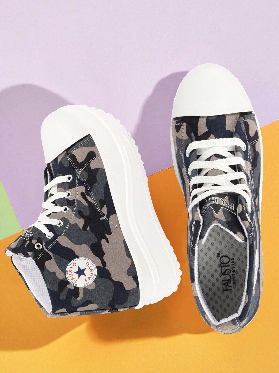 fausto women camouflage printed lightweight mid-top sneakers