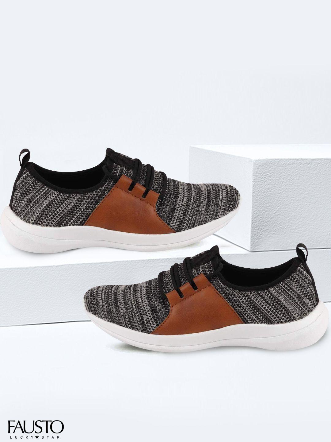 fausto women grey & brown mesh running shoes