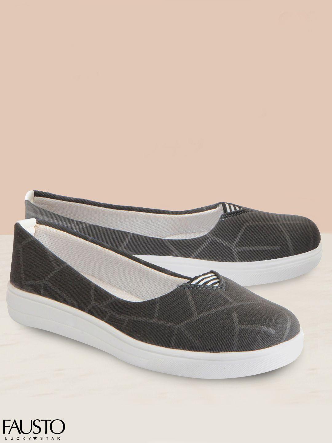 fausto women grey printed ballerinas flats