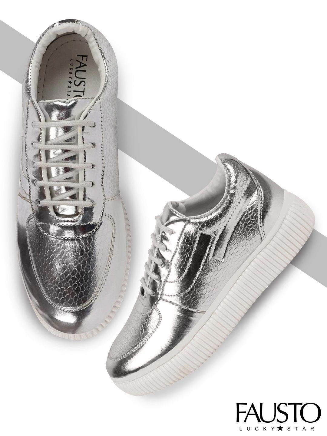 fausto women silver metallic lace up sneakers