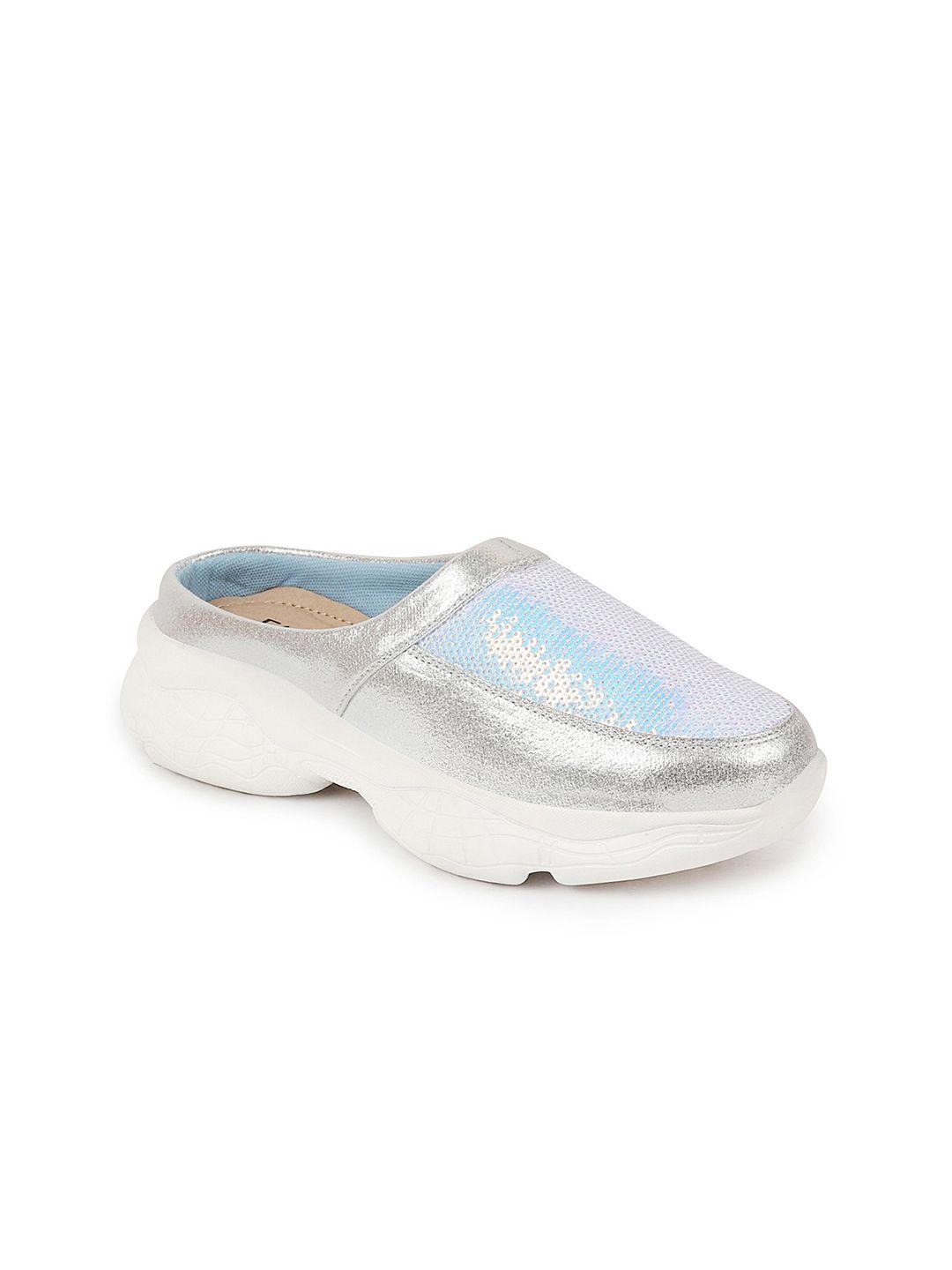 fausto women silver-toned embellished mules flats