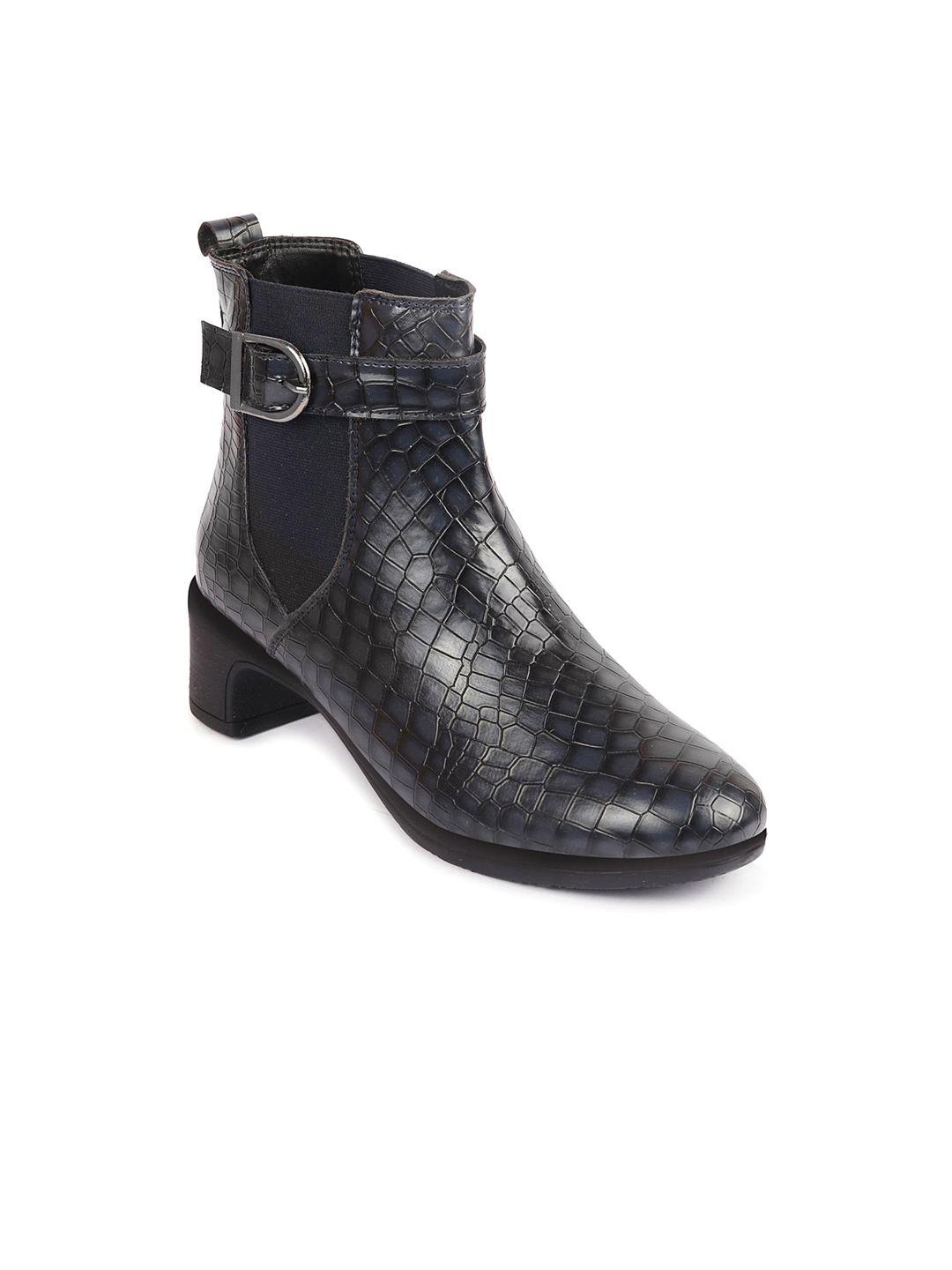 fausto women textured round toe block-heeled chelsea boots