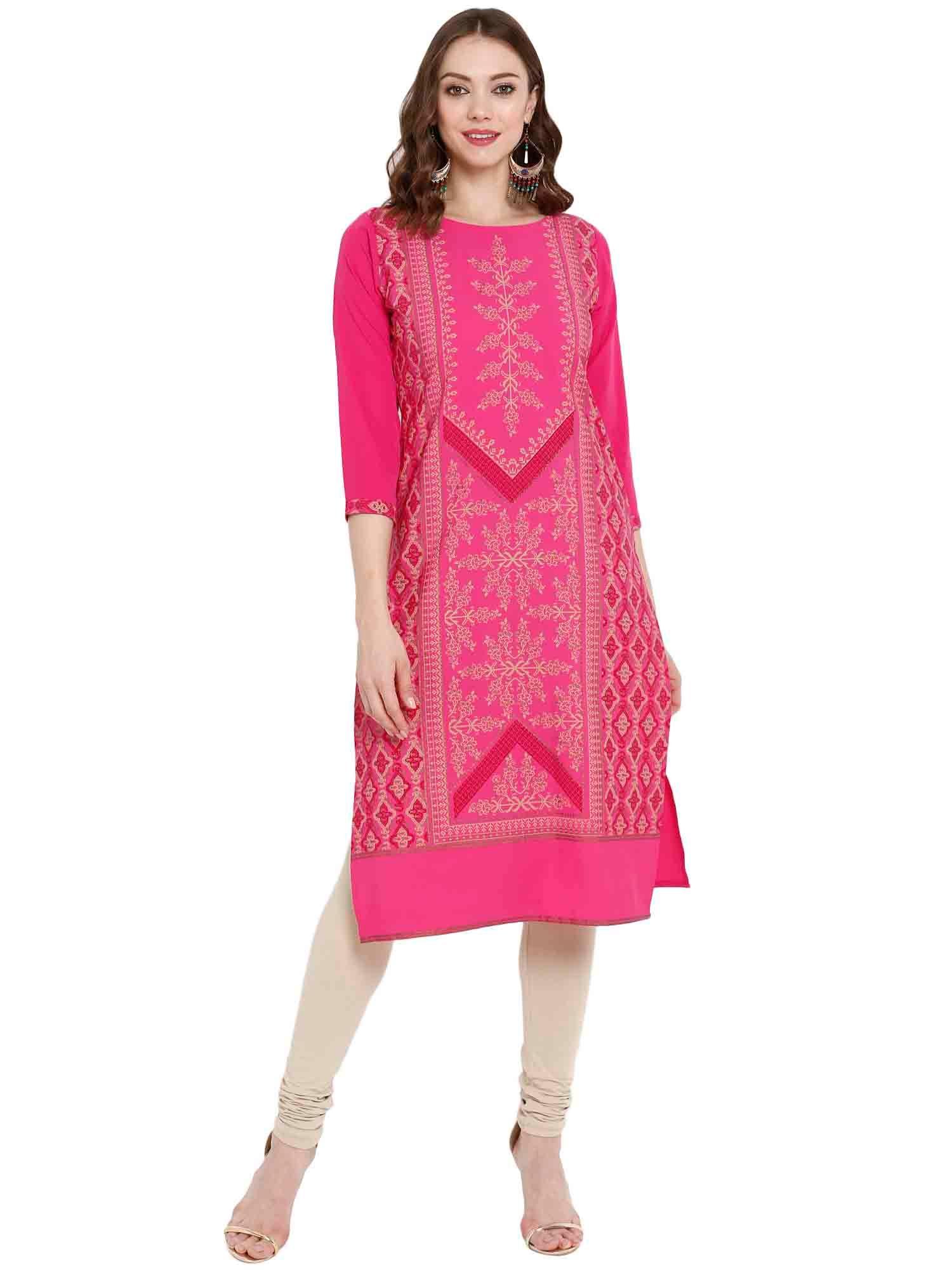 faux crepe pink printed kurta