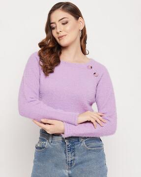 faux-fur round-neck pullover