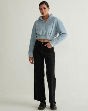 faux-fur cropped sweatshirt