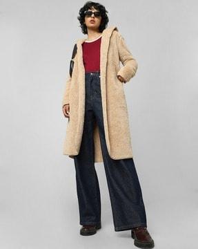 faux-fur front-open cardigan with hood