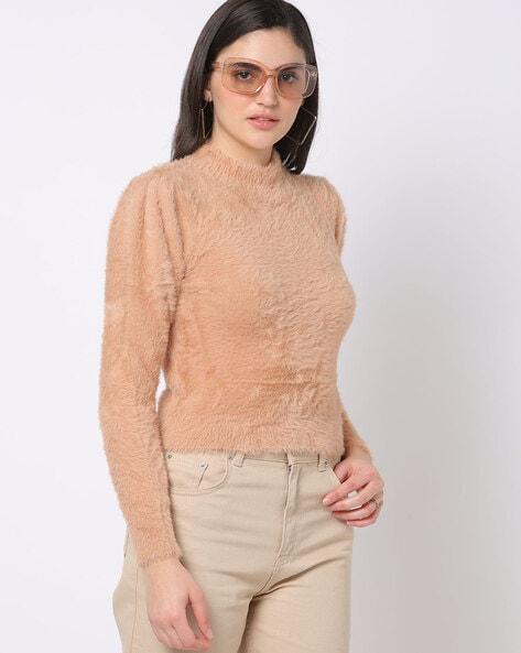 faux-fur high-neck pullover