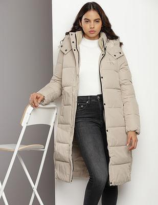 faux fur hood longline jacket