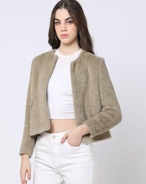 faux-fur jacket with zip pockets