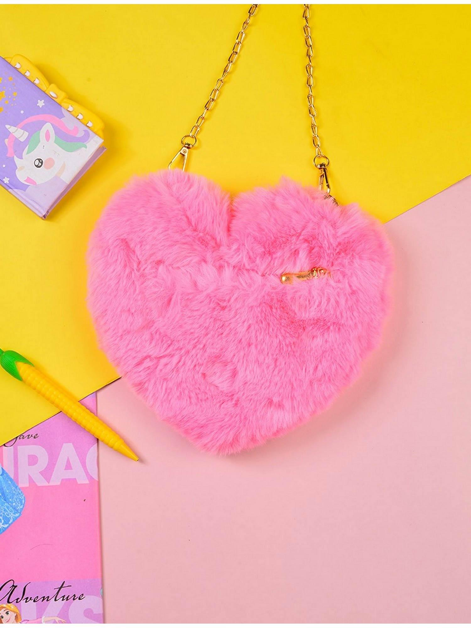 faux fur pink sling bags for kids