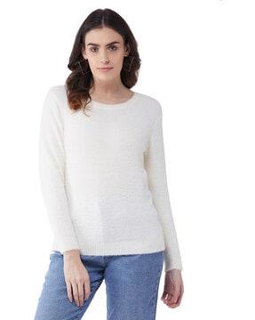 faux fur pullover with ribbed hem