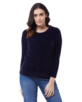 faux fur pullover with ribbed hem