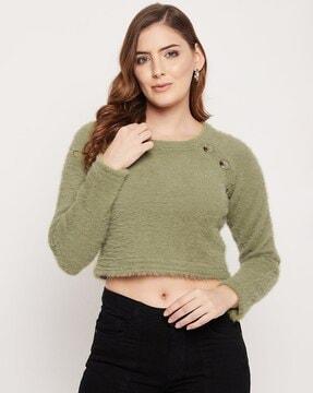 faux-fur round-neck pullover