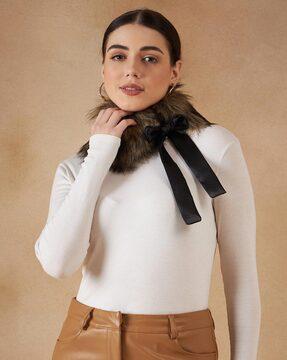 faux fur stole with tie-up