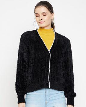 faux fur v-neck cardigan