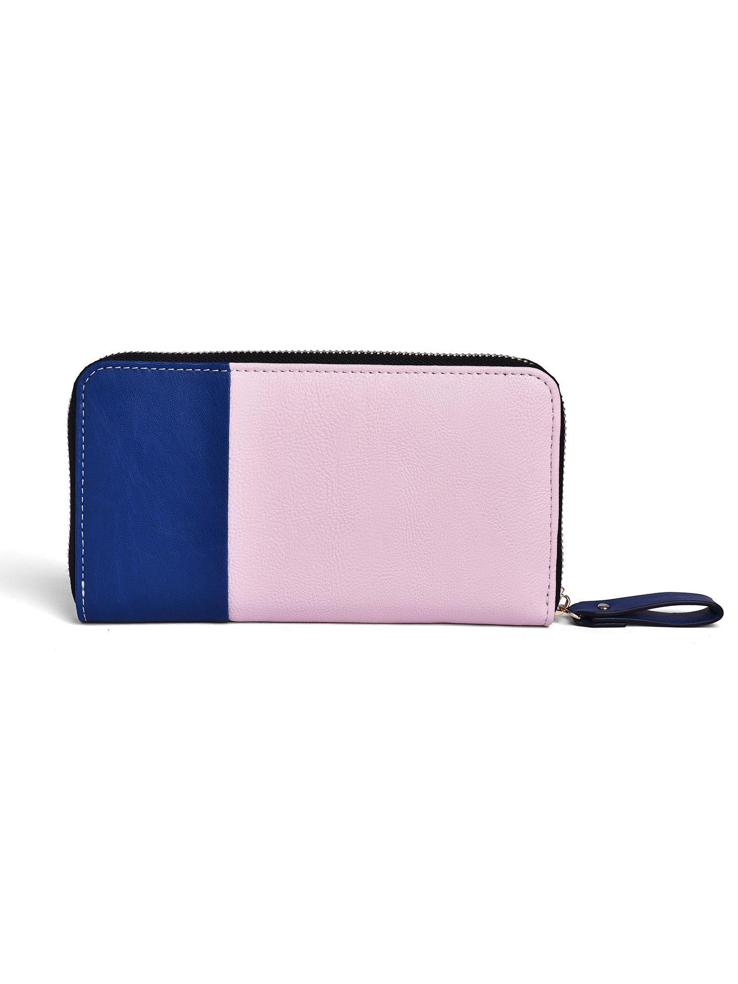 faux leather baby pink navy blue womens wallet