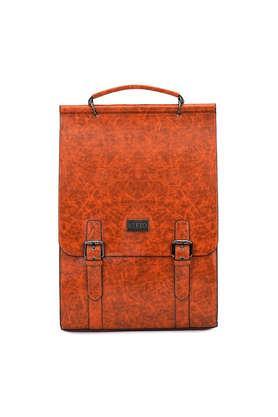 faux leather buckle closure women's casual backpack - orange
