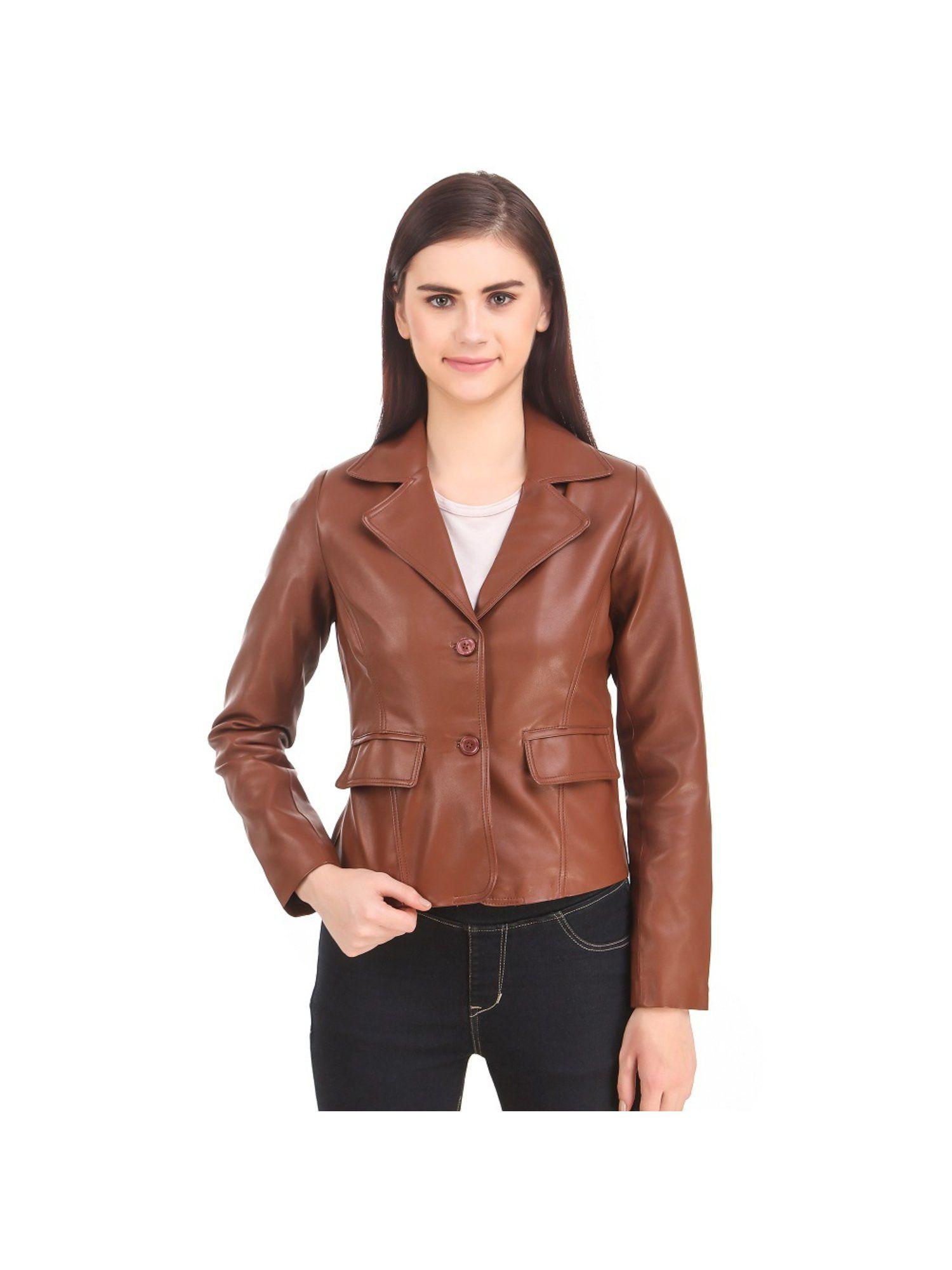 faux leather jacket casual brown coat women and girls