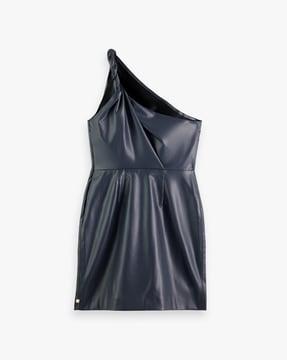 faux leather mini dress with drape detail