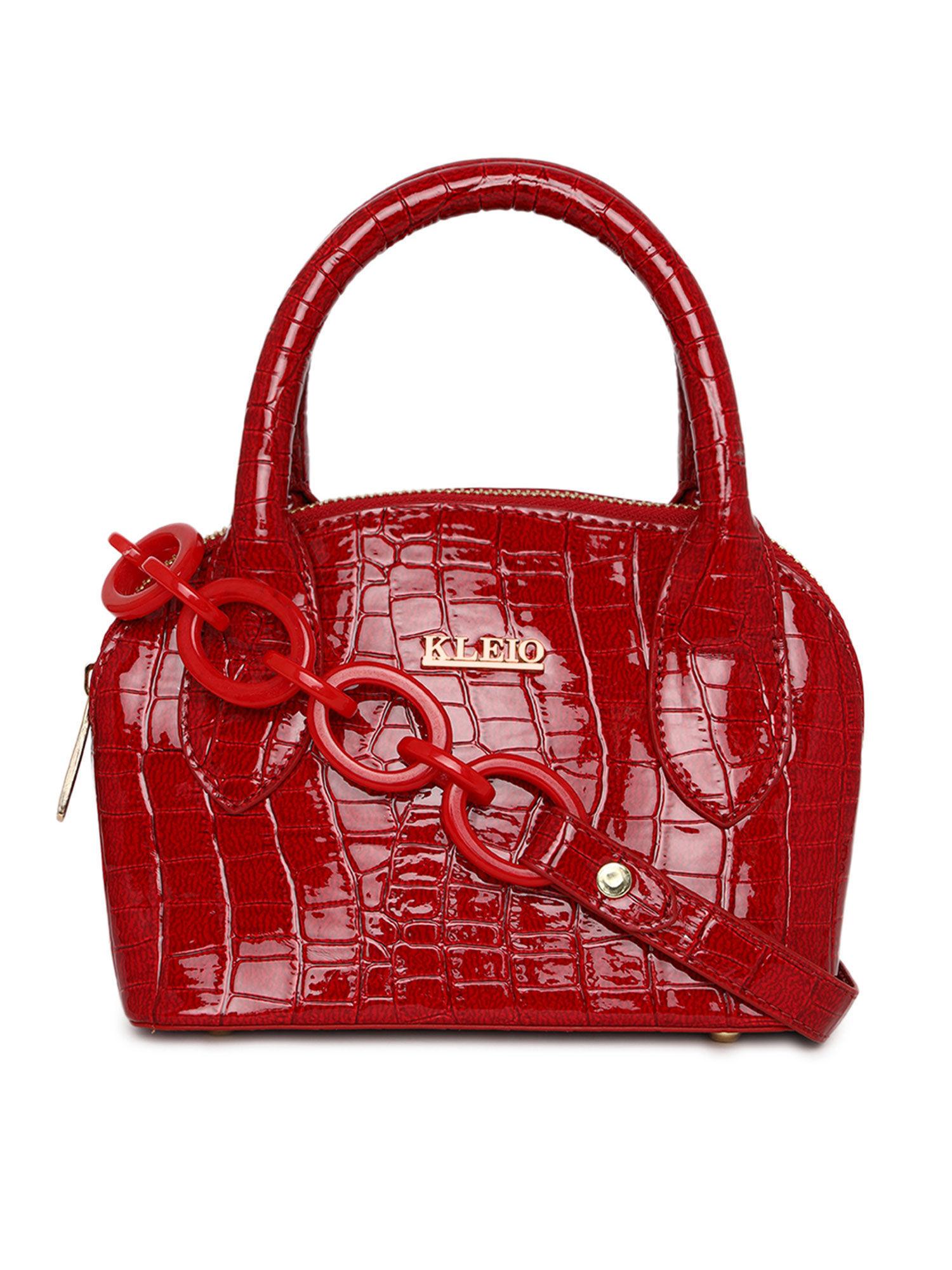 faux leather textured cherry color sling handbags for women