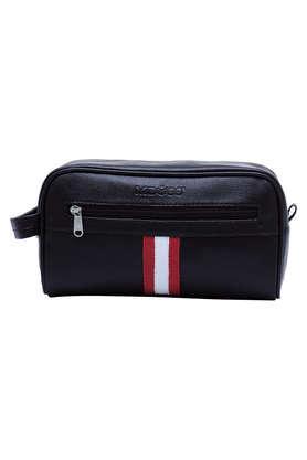 faux leather travel toiletry pouch - black