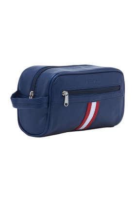 faux leather travel toiletry pouch - blue