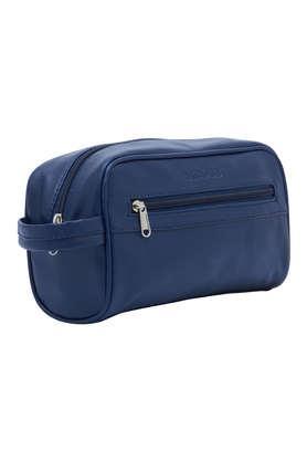 faux leather travel toiletry pouch - blue