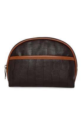 faux leather travel toiletry pouch - brown