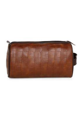 faux leather travel toiletry pouch - tan