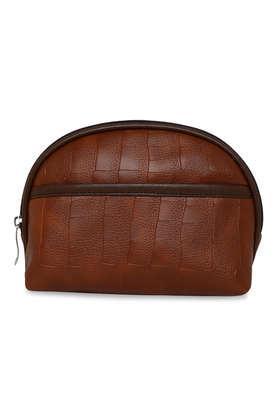 faux leather travel toiletry pouch - tan