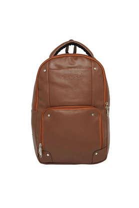 faux leather zipper closure laptop backpack - tan