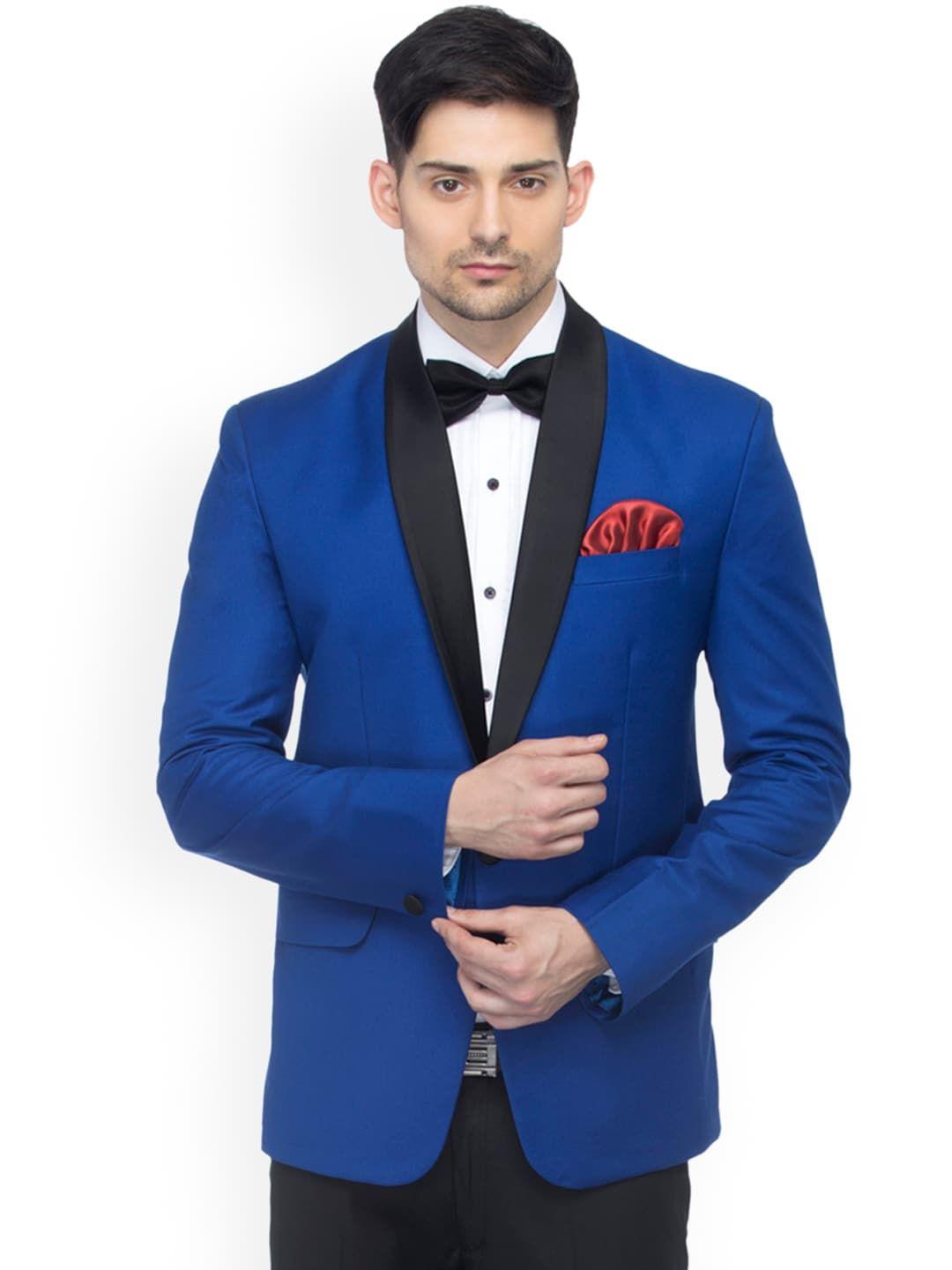 favoroski blue slim fit single-breasted tuxedo blazer