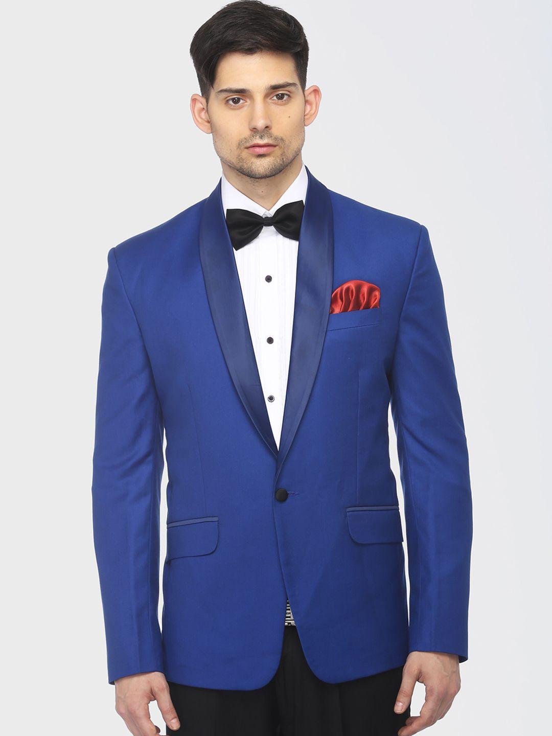 favoroski men blue slim fit single-breasted tuxedo blazer