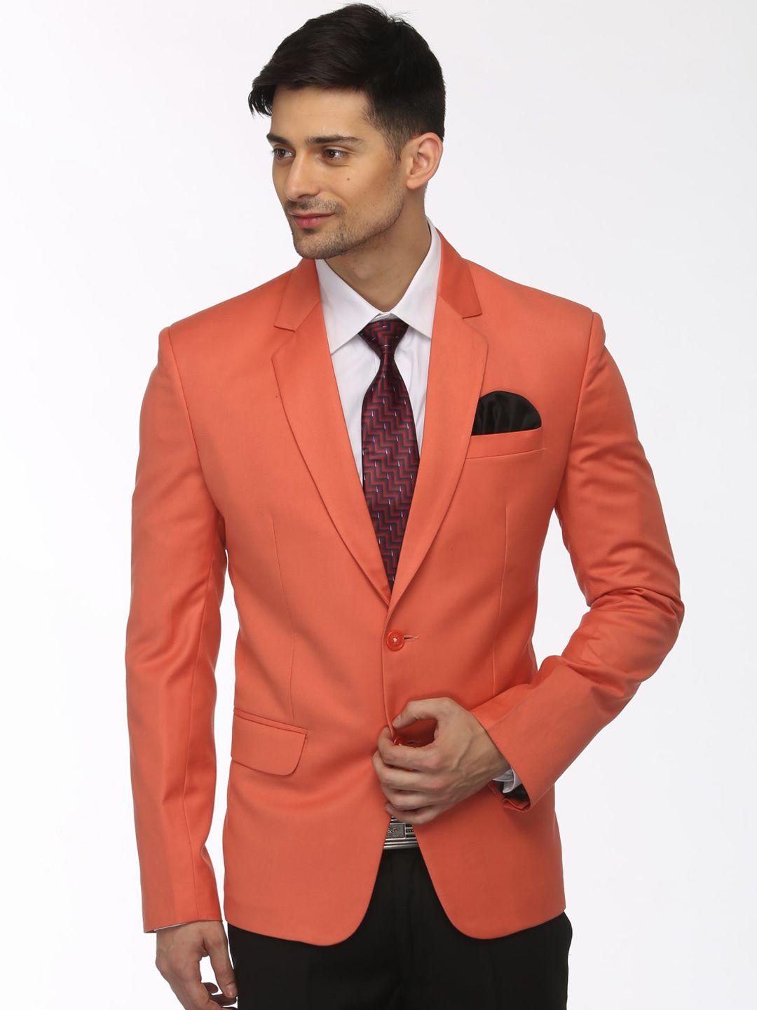 favoroski men orange solid slim-fit single-breasted formal blazer