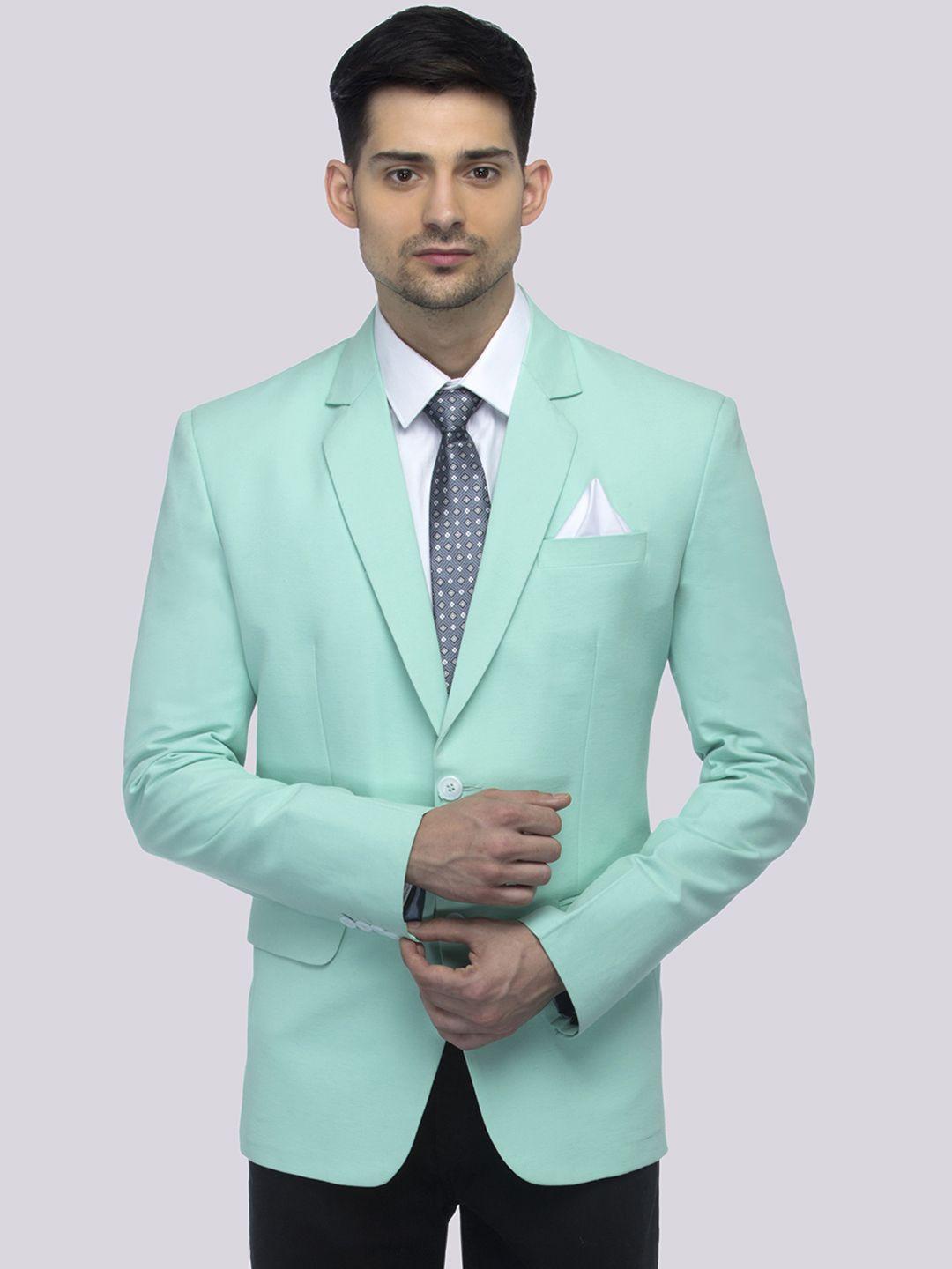 favoroski men sea green solid slim-fit single-breasted blazer