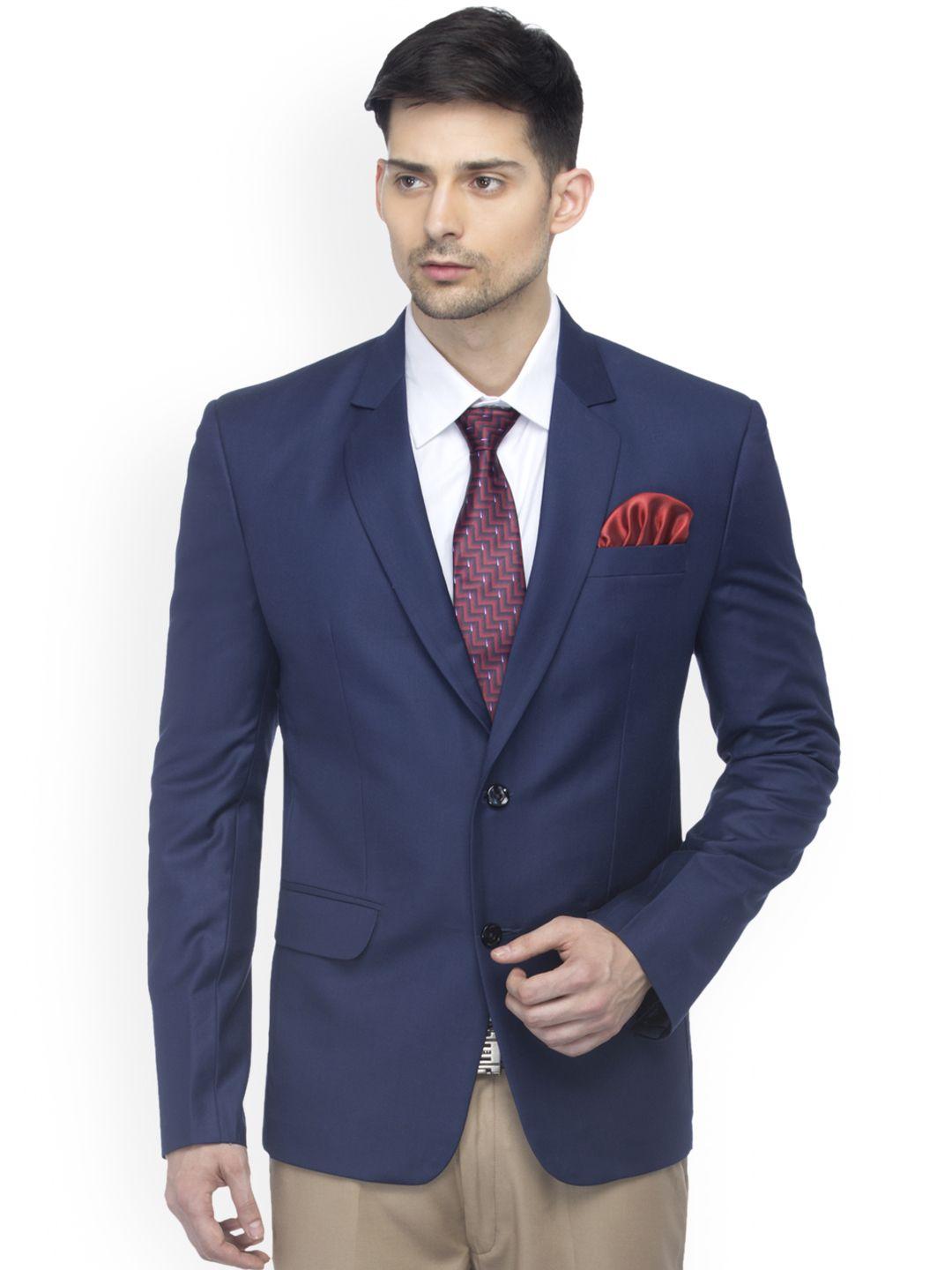 favoroski navy wool slim fit single-breasted formal blazer