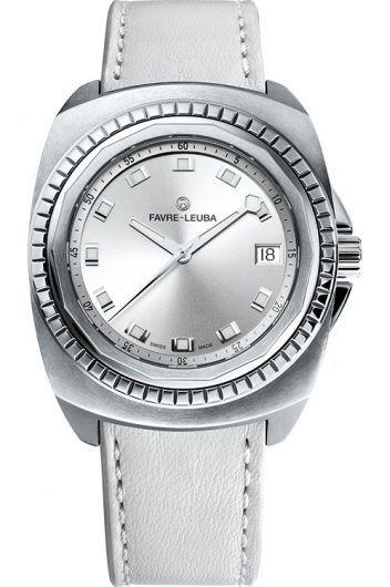 favre-leuba raider sea bird white dial automatic watch with leather strap for women - 00.10110.08.21.42