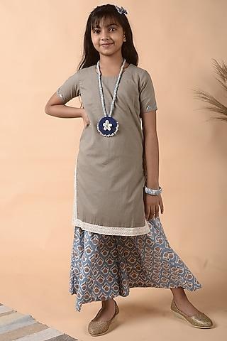 fawn cotton kurta set for girls