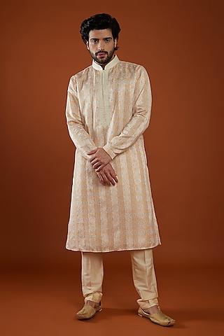 fawn silk printed kurta set