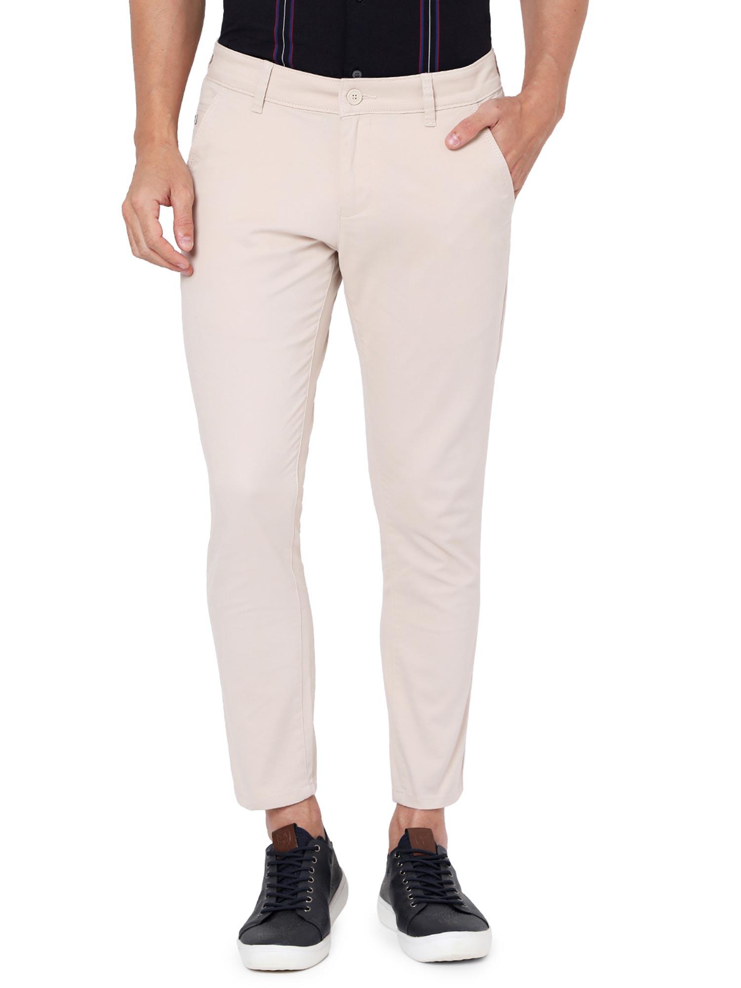 fawn beige mens ankle length slim fit trousers