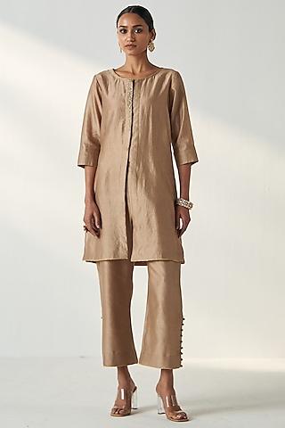 fawn chanderi kurta set