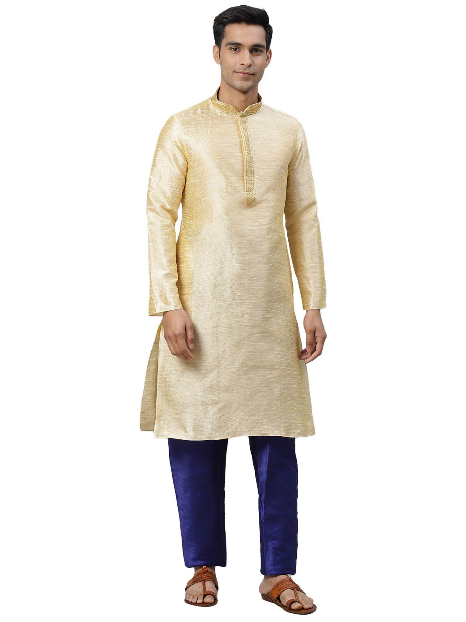 fawn cotton blend kurta for men