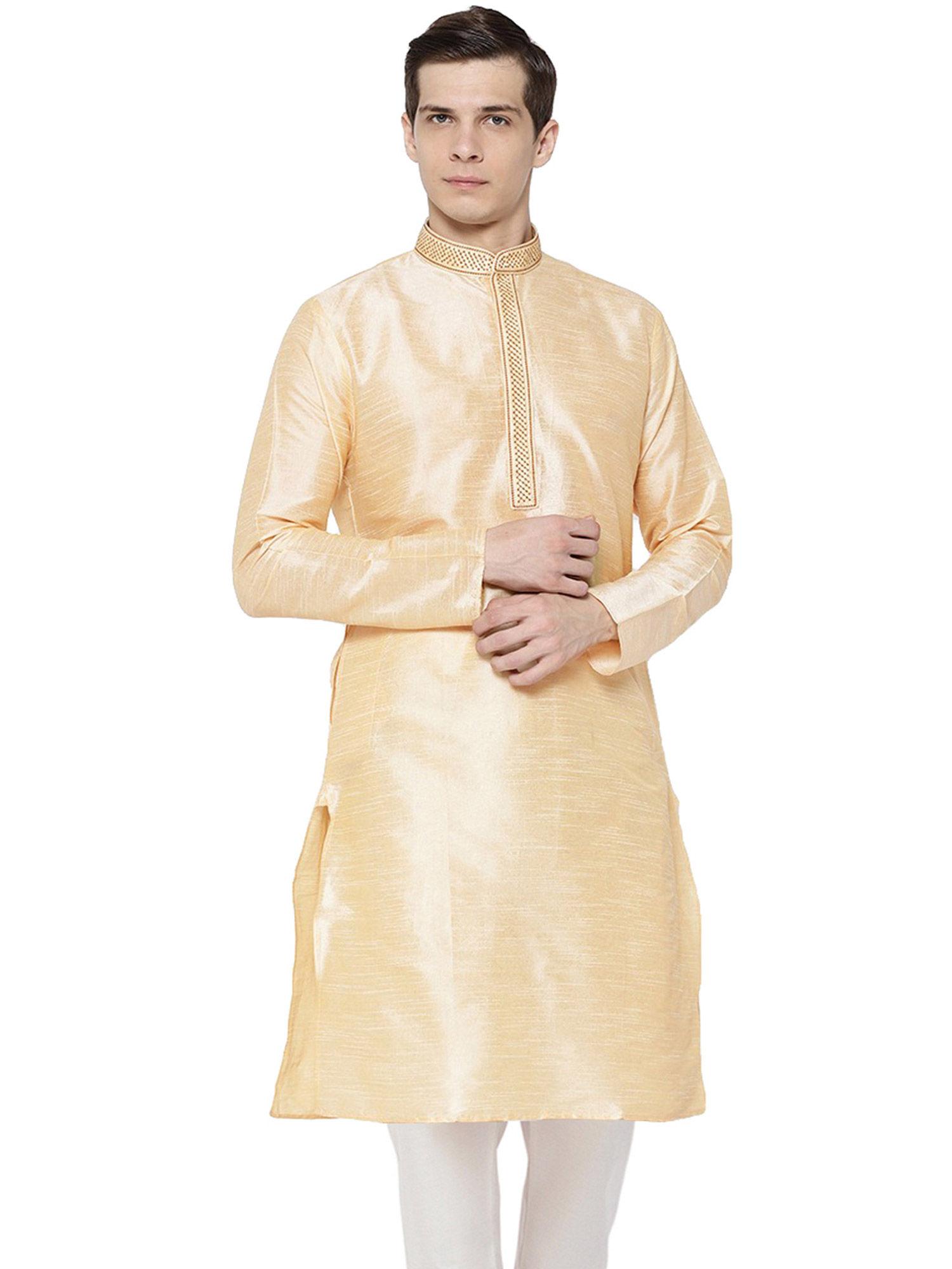 fawn embroidered kurta for men