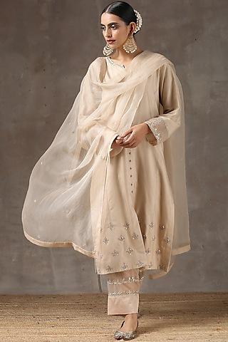 fawn hand embroidered kurta set