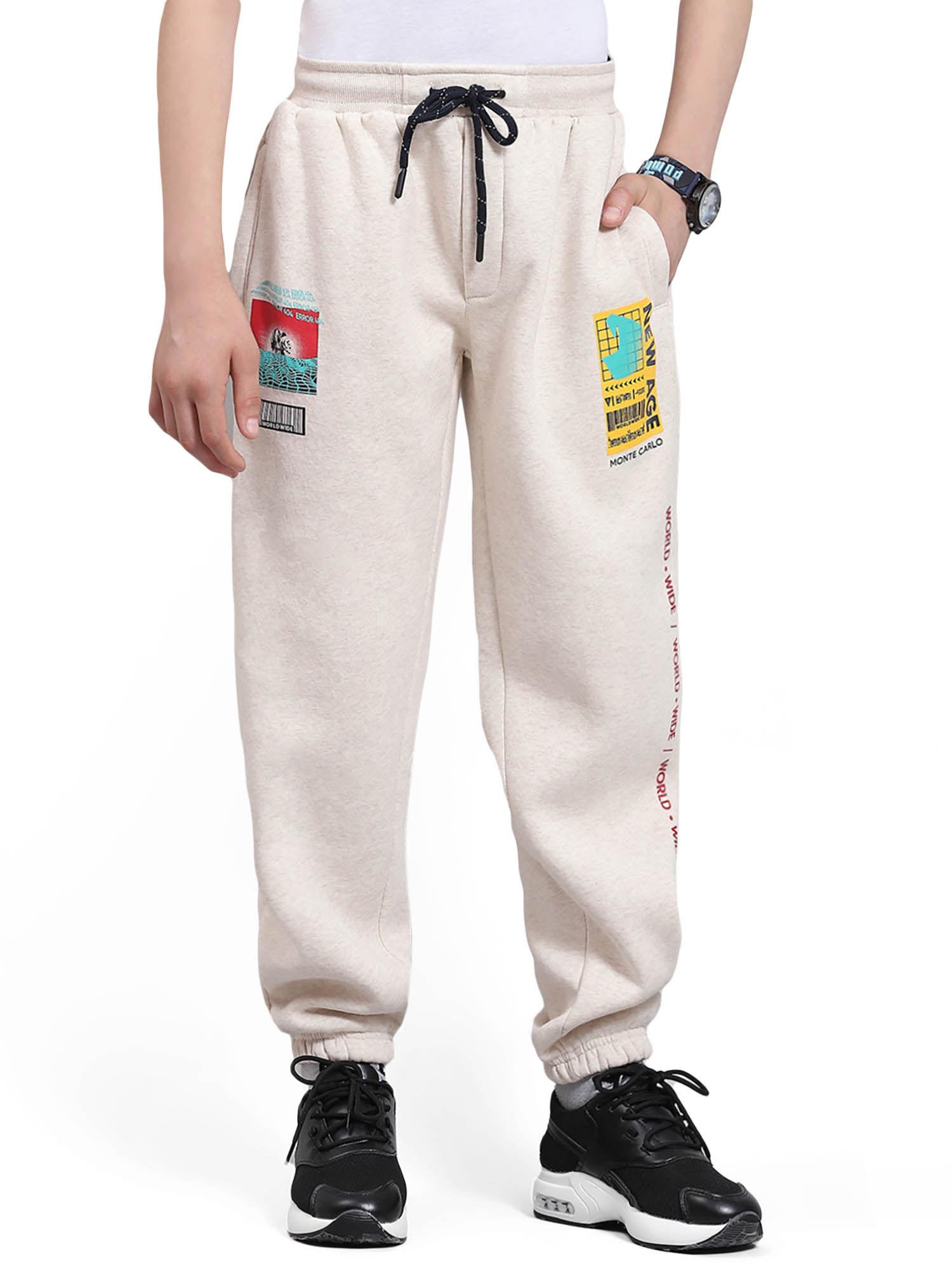 fawn melange printed regular fit joggers