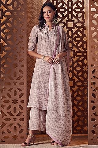 fawn printed a-line kurta set