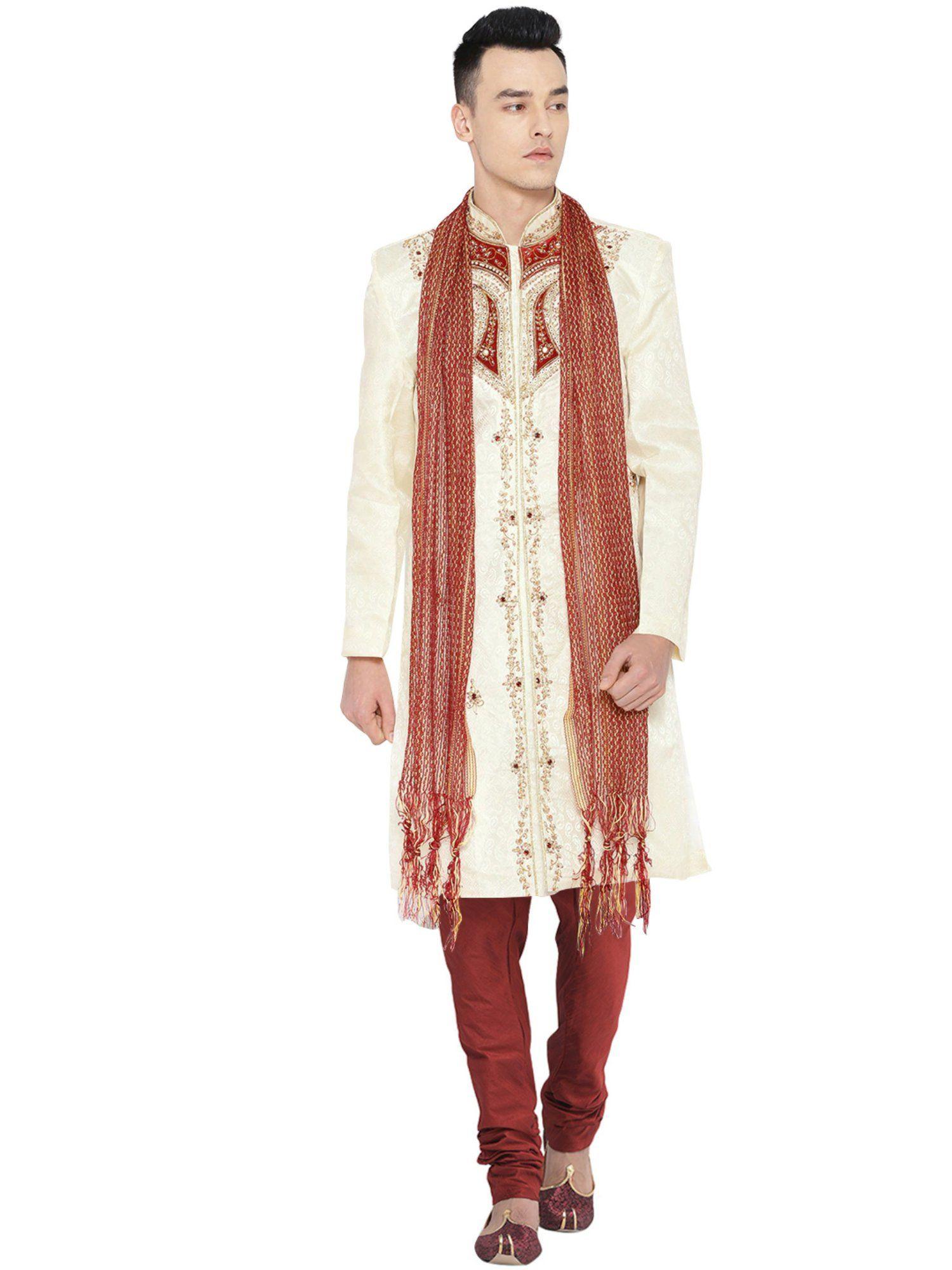 fawn sherwani for men (set of 3)