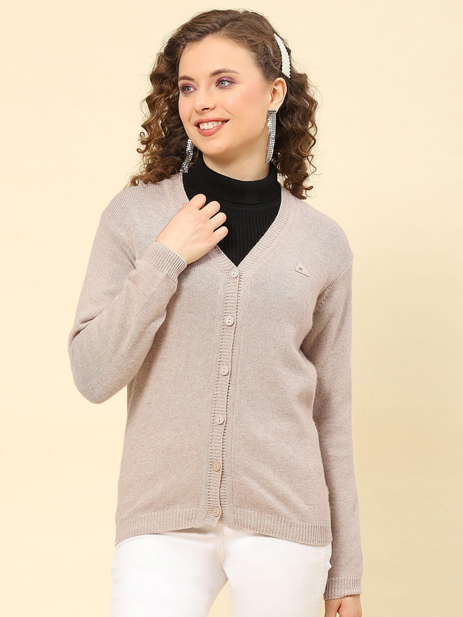 fawn solid v neck cardigan